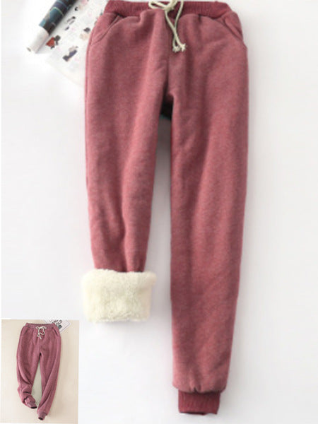 flowersverse Cross-Border Lambswool Thickened Warm Sweatpants Ankle-Tied Winter Loose Casual Pants for Women Velvet in Stock