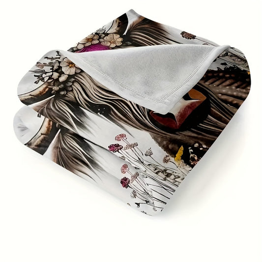 1pc Highland Cow Print Flannel Blanket - Luxuriously Soft & Cozy Warm, Versatile Nap & Couch Throw for All Seasons - Perfect Travel Companion & Gift Idea with Eye-catching Design