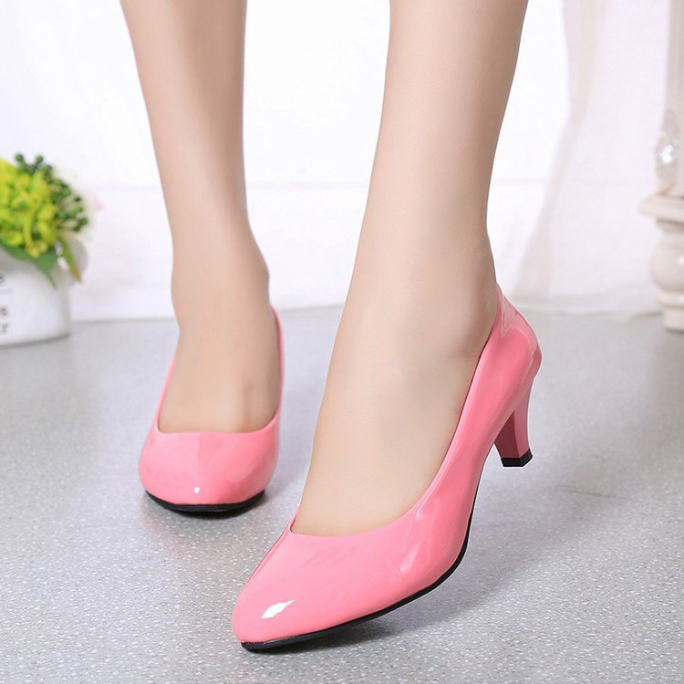 flowersverse Four Seasons High Heel Pumps Women's Mid and Low Heel Fashion Pointed Shoes 5cm Chunky Heel Casual Leather Shoes Low Heel Work Performance Shoes