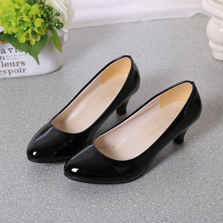 flowersverse Four Seasons High Heel Pumps Women's Mid and Low Heel Fashion Pointed Shoes 5cm Chunky Heel Casual Leather Shoes Low Heel Work Performance Shoes