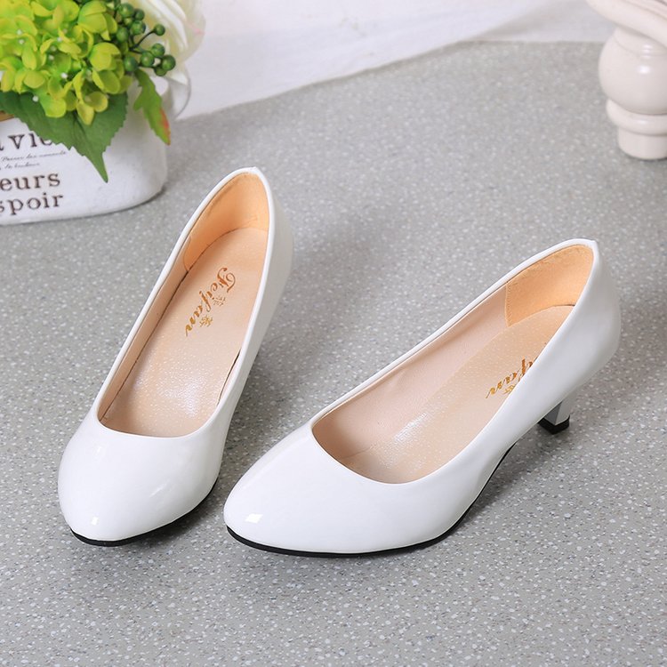 flowersverse Four Seasons High Heel Pumps Women's Mid and Low Heel Fashion Pointed Shoes 5cm Chunky Heel Casual Leather Shoes Low Heel Work Performance Shoes