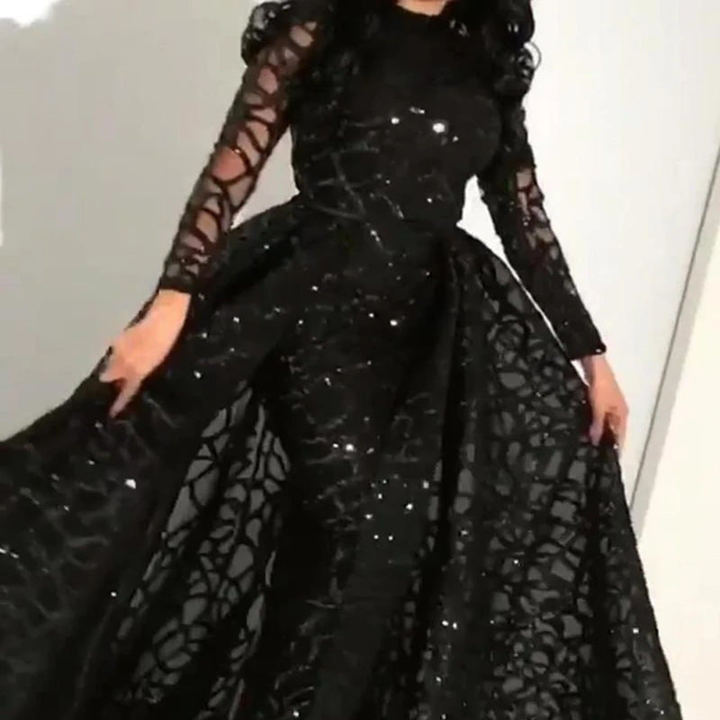 spring new New women's clothing ebay dress round neck long sleeve sequined puffy evening dress