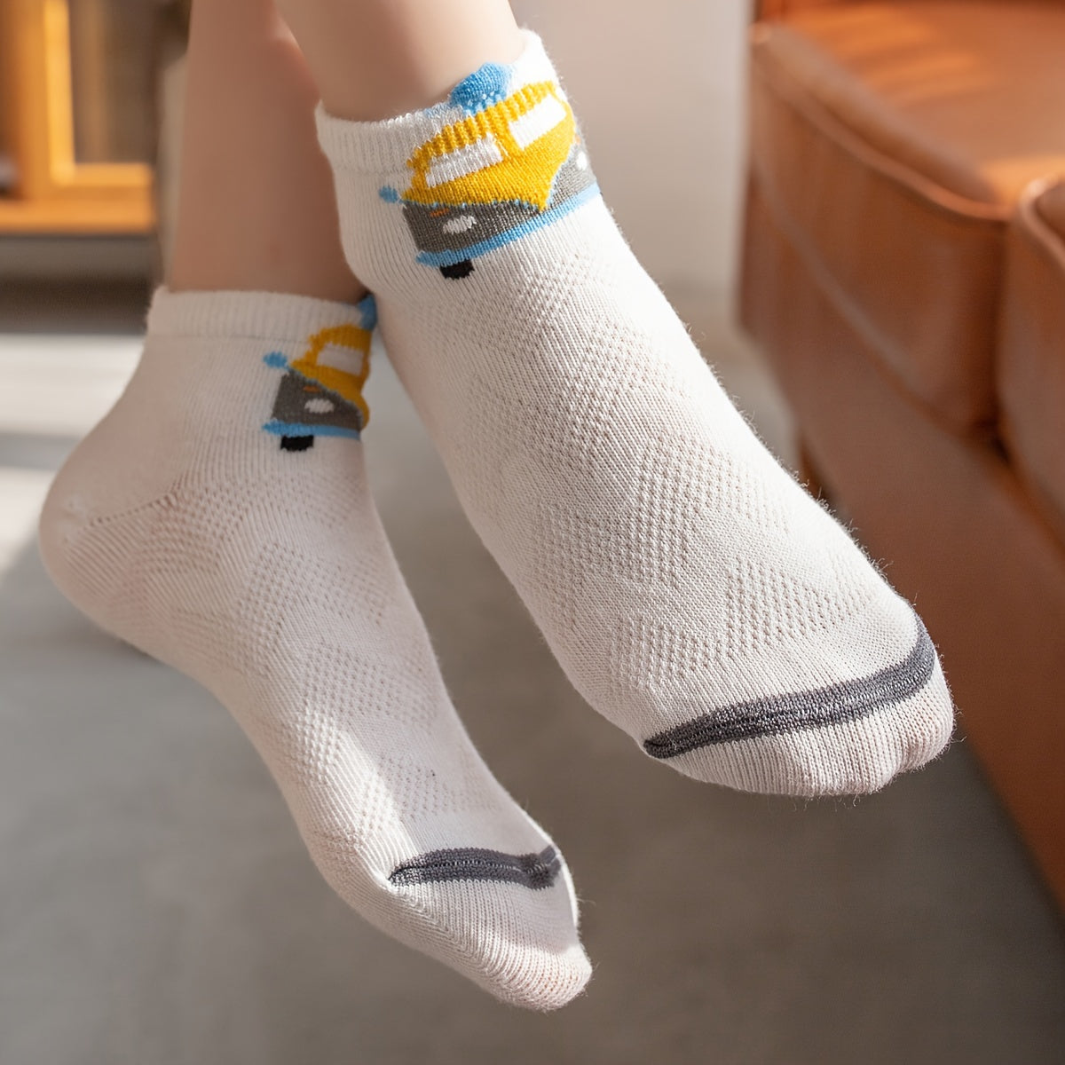 5 Pairs Of Toddler's Cute Car Design Low-cut Ankle Socks, Soft Comfy Cotton Blend Children's Socks For Boys Girls All Seasons Wearing