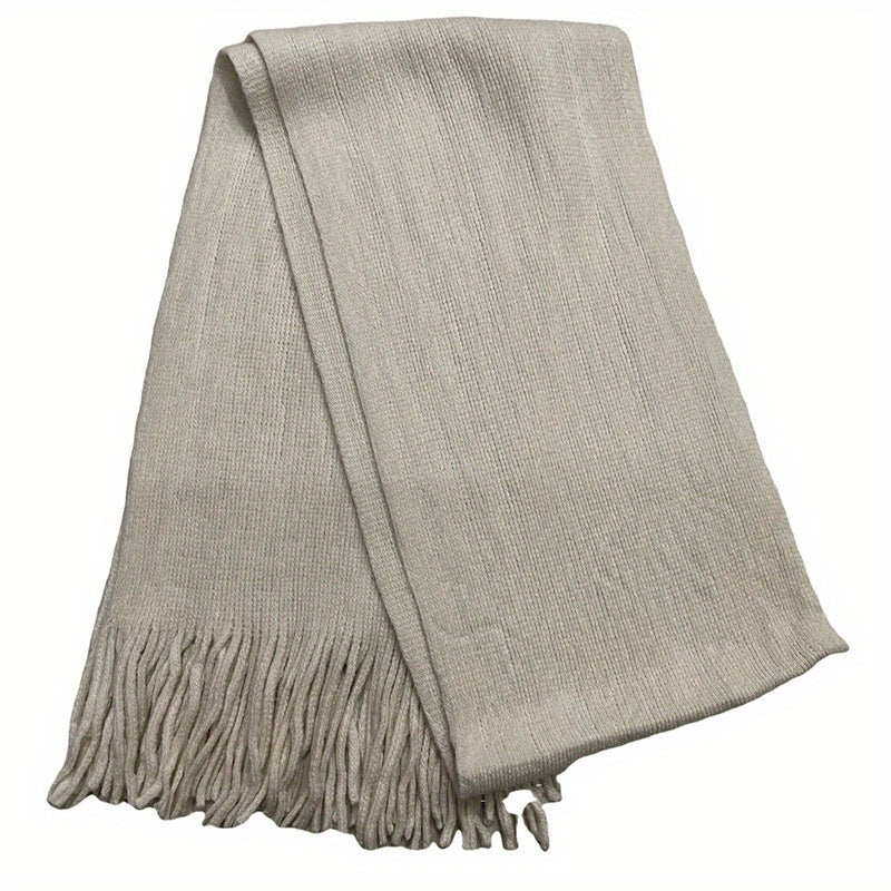 1pc Mid-length Men's Winter Tassel Warm Imitation Cashmere Scarf