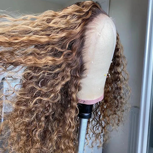 150% denisty Curly 13x4Lace Front Wig Ombre Blonde Highlight Deep Wave Human Hair Wigs Brazilian 100% Remy Hairs 13x6 Lace Frontal 360Wig for Women full lacewigs