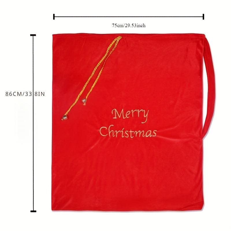 1pc Large Golden Velvet Santa Claus Gift Bag with Drawstring, Christmas Decoration Supplies, Party Bag, Wedding Birthday Party Gift Bag, Party Favors