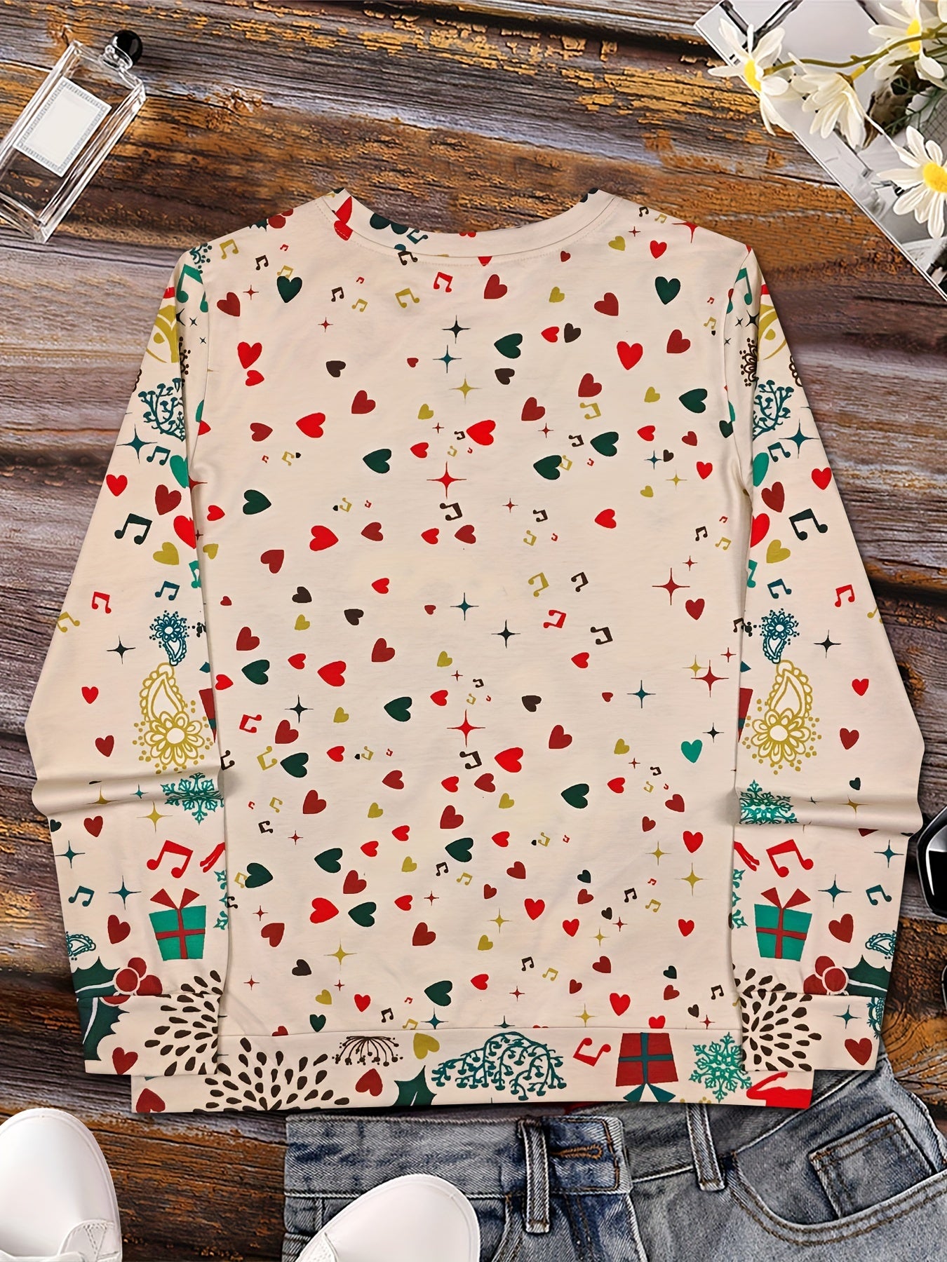 Women's Festive Christmas Snowman Print Crew Neck Sweatshirt - Casual Long Sleeve Pullover, Breathable Polyester Blend, Machine Washable, Stretch Fit for All Seasons