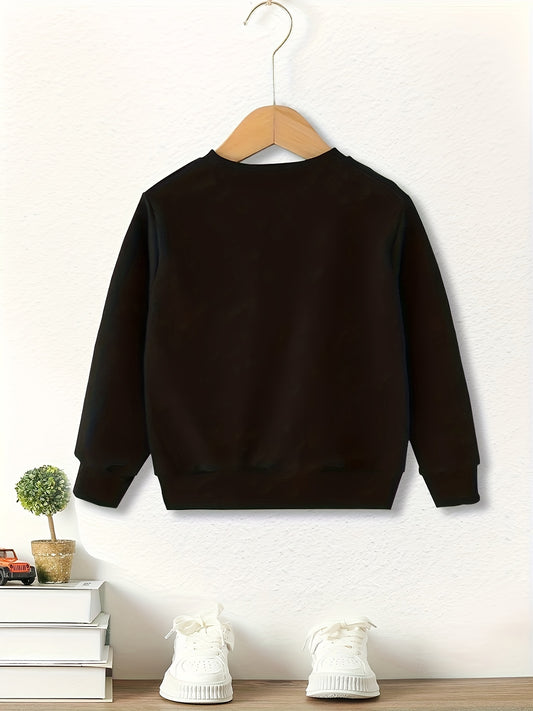 Boys Cozy Crew Neck Slogan Print Fleece Sweatshirt - Soft, Lightweight, Comfy, and Warm for Fall and Winter - Machine Washable, Polyester Fabric, Long Sleeve, Random Print, and Regular Fit