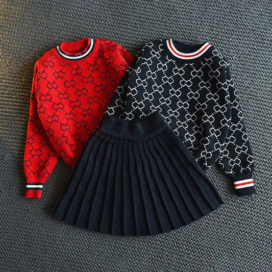 Girl's Dresses Dancewear Girls Winter Clothes Set Long Sleeve Sweater Shirt and Skirt 2 Pcs Clothing Suit Spring Outfits for Kids 231012