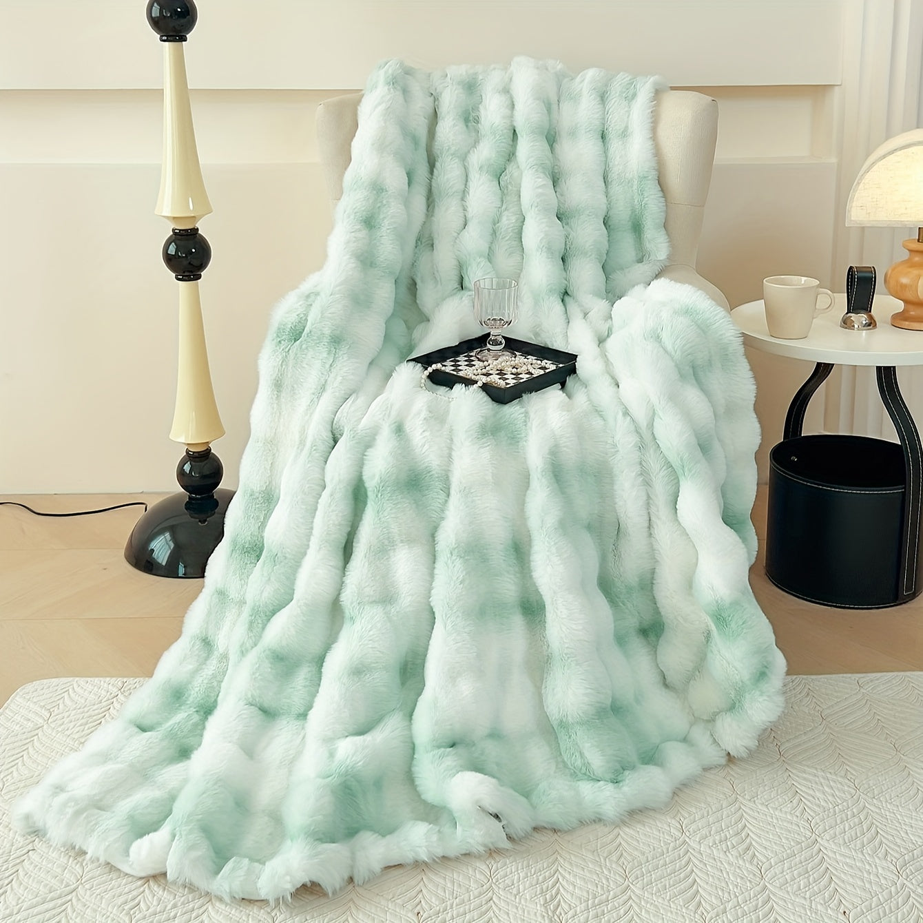 1pc Luxurious Tie-Dye Faux Rabbit Fur Shaggy Blanket - Soft, Fluffy, Plush Throw for Bed, Sofa, Nap - Warm, Cozy, and Velvety Texture