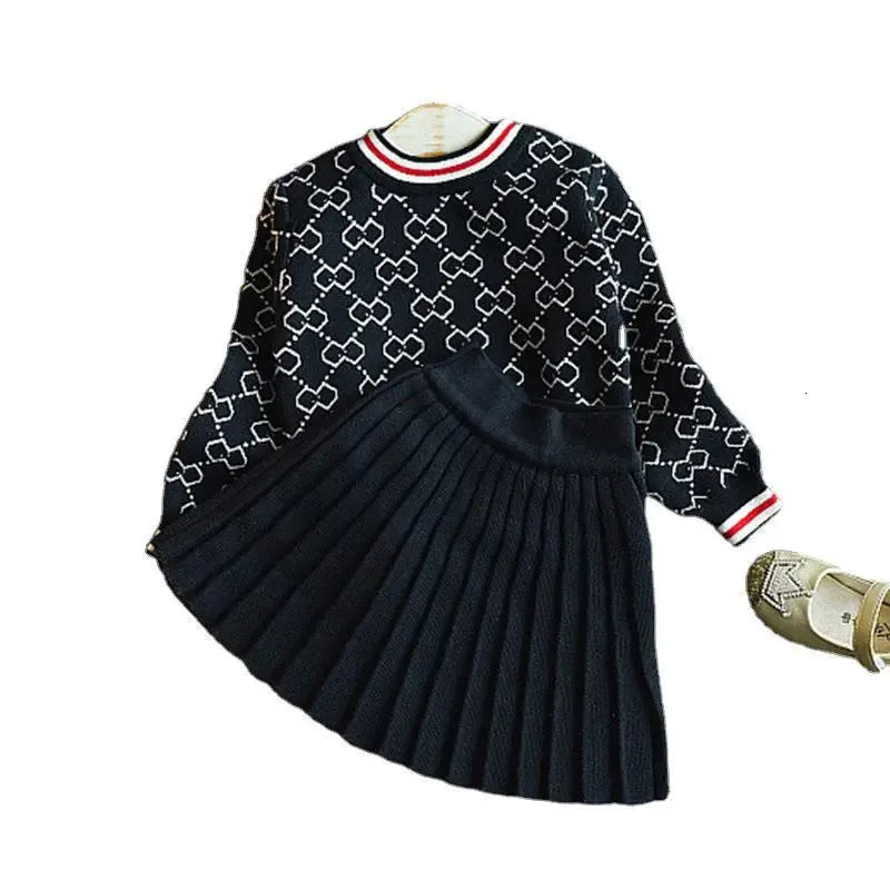 Girl's Dresses Dancewear Girls Winter Clothes Set Long Sleeve Sweater Shirt and Skirt 2 Pcs Clothing Suit Spring Outfits for Kids 231012