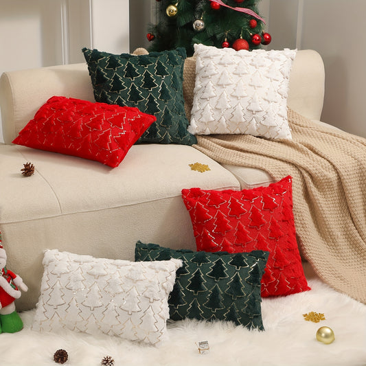 1pc Festive Contemporary Reversible Christmas Tree Polyester Throw Pillow Cover with Zipper Closure for Various Room Types - Hand Wash Only, Decorative Winter Home Decor
