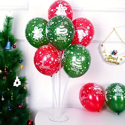 100pcs Festive Balloon Set - Red & Green Latex Balloons with Christmas Prints for Holiday Parties, Weddings, Engagements & More