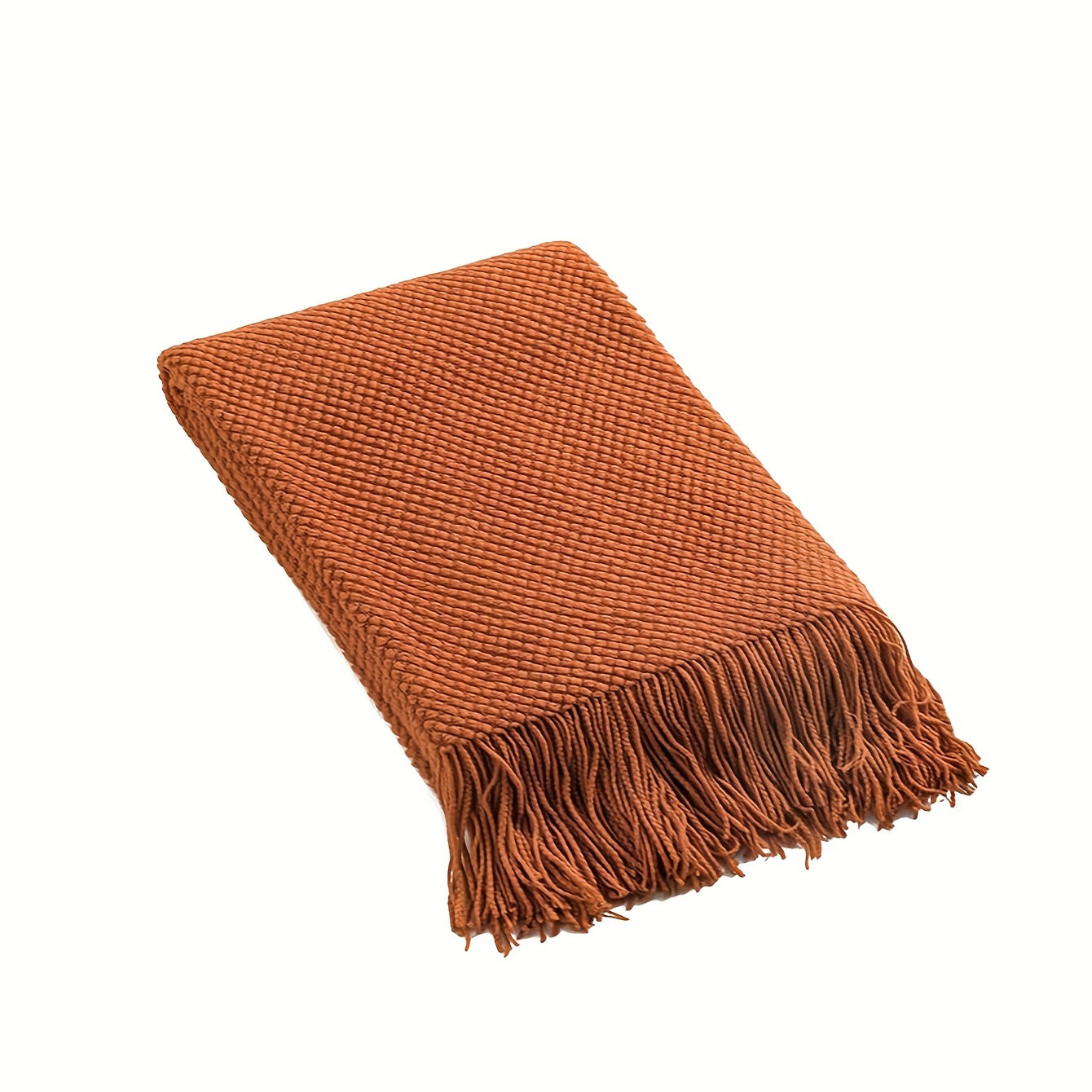 1pc Cozy Morandi Orange Tassel Soft Knitted Throw Blanket - Warm, Lightweight, and Plush for Snuggling Up on Couch, Sofa, Office, Bed, Camping, and Travelling - Perfect for Indoor and Outdoor Use