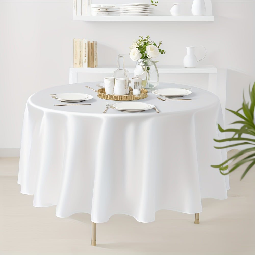 1pc Tablecloth, Round Color Dimpled Tablecloth, Reflective Tablecloth, White Atmosphere Tablecloth, Great For Buffet Table, Parties, Holiday Dinner, Wedding & More