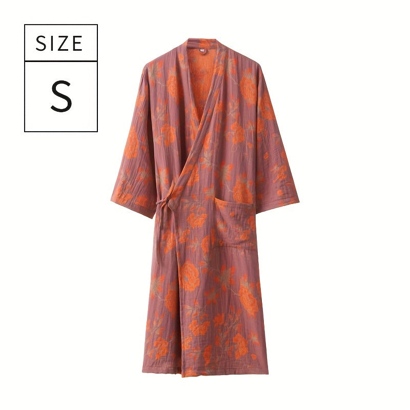 1pc Summer Women's Bathrobe, Absorbent Cotton Floral Printed Sleepwear, Super Soft Spa Robe, For Bathroom Bedroom Spa, Ideal Bathroom Supplies, Summer Accessories