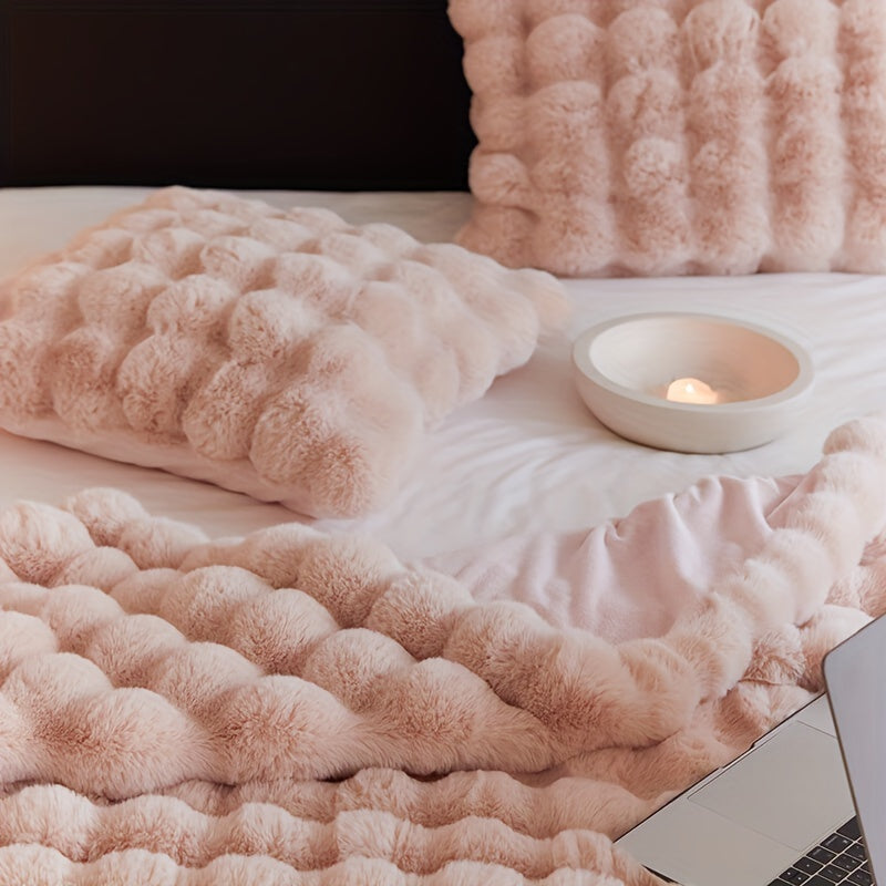 1pc Luxurious Faux Rabbit Fur Reversible Throw Blanket - Soft, Warm, Cozy, Versatile, and Lightweight for Office, Outdoor, Camping, Sofa, and Gift - Perfect for All Seasons and Occasions