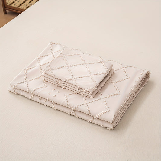 2/3pcs Modern Simple Duvet Cover Set, Solid Color Wave Shape Tufted Boho Bedding Set, Soft Comfortable Breathable Washable Microfiber Duvet Cover, For Bedroom Guest Room Dorm (1*Duvet Cover + 1/2*Pillowcase, Without Core)