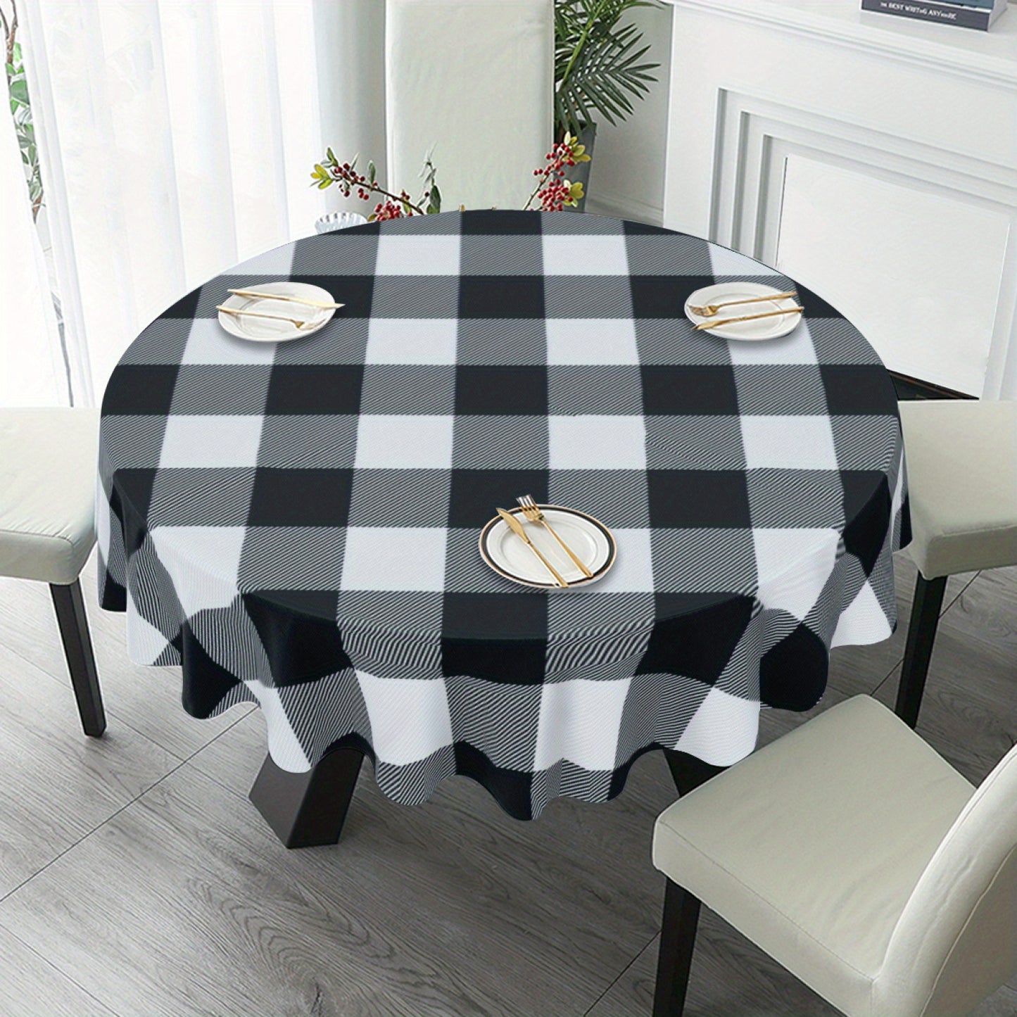 1PC, Deluxe Round Tablecloth - 60 Inch, Stain, Water, and Wrinkle Resistant, Easy Care, Simple yet Elegant Decoration for Home Kitchen, Dining Room, Patio, Indoor, and Outdoor Use