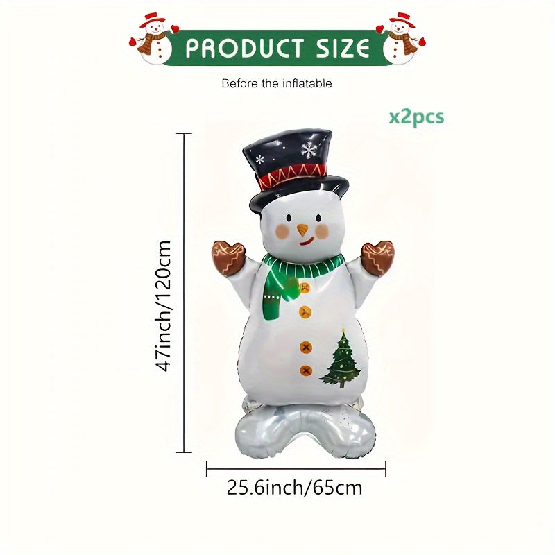 2pcs/set 47.24inch Base Scarf Snowman Christmas Aluminum Foil Balloons, Festive Party Decor, No Power Needed, Home & Kitchen Holiday Decoration