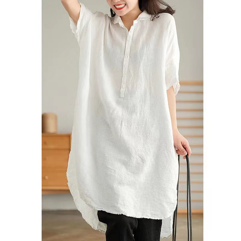 flowersverse Vintage 3/4 Sleeve Plain V Neck Casual Weaving Dress