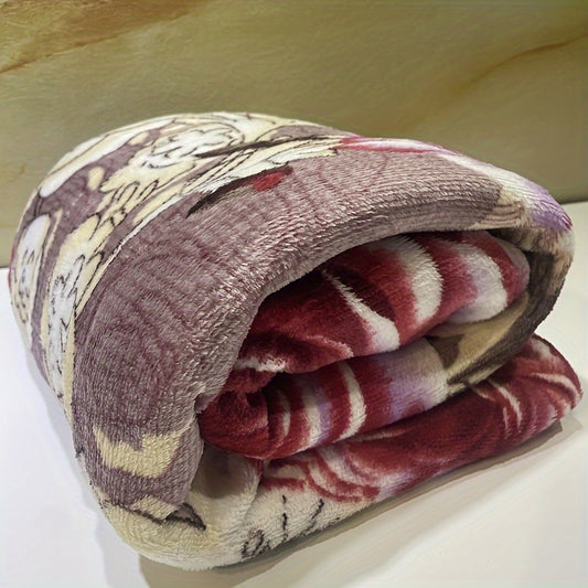 1pc Vintage-Inspired Floral Print Flannel Blanket - Soft, Cozy, Aesthetic Throw for Sofa, Bed, Car, Office, Pet - Perfect Birthday, Christmas Gift for Family, Friends