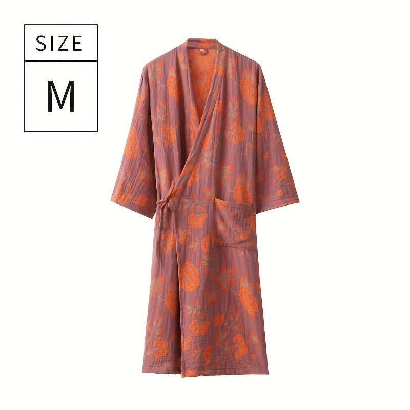 1pc Summer Women's Bathrobe, Absorbent Cotton Floral Printed Sleepwear, Super Soft Spa Robe, For Bathroom Bedroom Spa, Ideal Bathroom Supplies, Summer Accessories