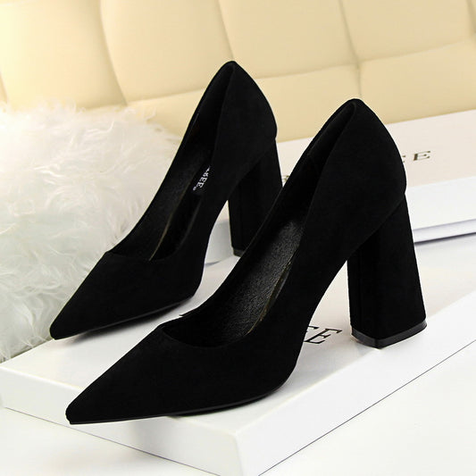 2025 828-2 style simple thick heel high heel suede shallow mouth pointed head professional OL thin women's shoes high heels single shoes