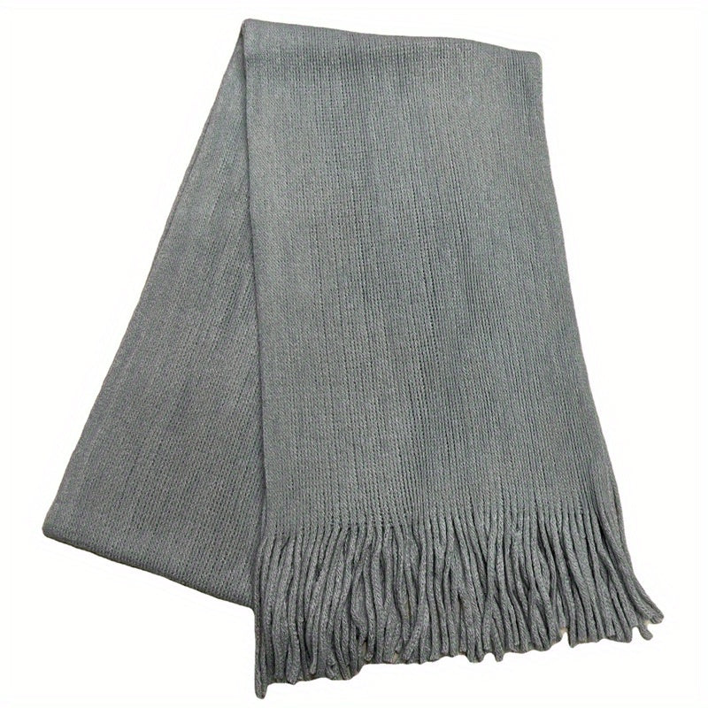 1pc Mid-length Men's Winter Tassel Warm Imitation Cashmere Scarf