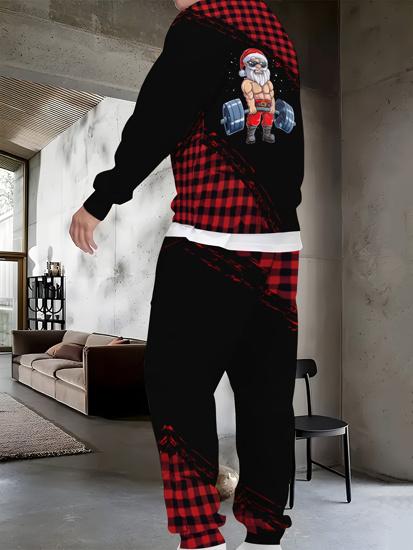 2pcs Long Sleeve Hoodie + Sweatpants Set, 'HOHOHO' Print/ Slogan Print/ Santa Claus Print/ Corolla Print Casual Christmas Themed Co-ord Set As Gift