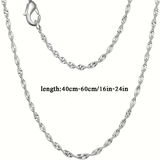 1pc Double Layers Water Wave Chain Necklace, 925 Sterling Silver Plated Necklace Chain, With Lobster Clasps, 16-30inch Necklace Chain Jewelry Gift