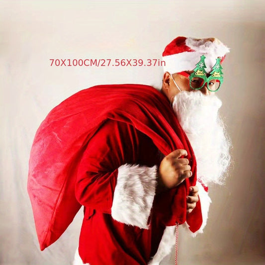 1pc Large Golden Velvet Santa Claus Gift Bag with Drawstring, Christmas Decoration Supplies, Party Bag, Wedding Birthday Party Gift Bag, Party Favors