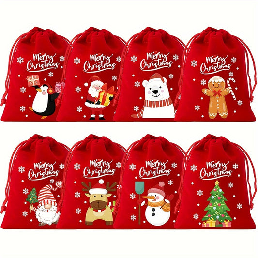 8pcs Christmas Velvet Drawstring Gift Bags Set - Perfect for Candy, Jewelry & Party Favors - Ideal for Weddings, Birthdays & Holidays