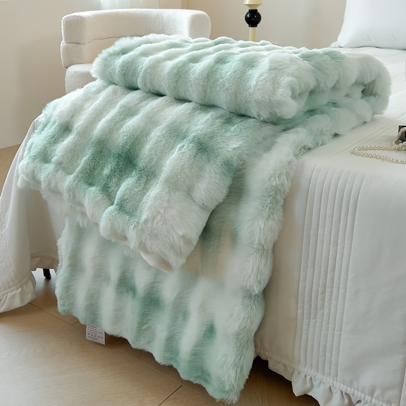 1pc Luxurious Tie-Dye Faux Rabbit Fur Shaggy Blanket - Soft, Fluffy, Plush Throw for Bed, Sofa, Nap - Warm, Cozy, and Velvety Texture