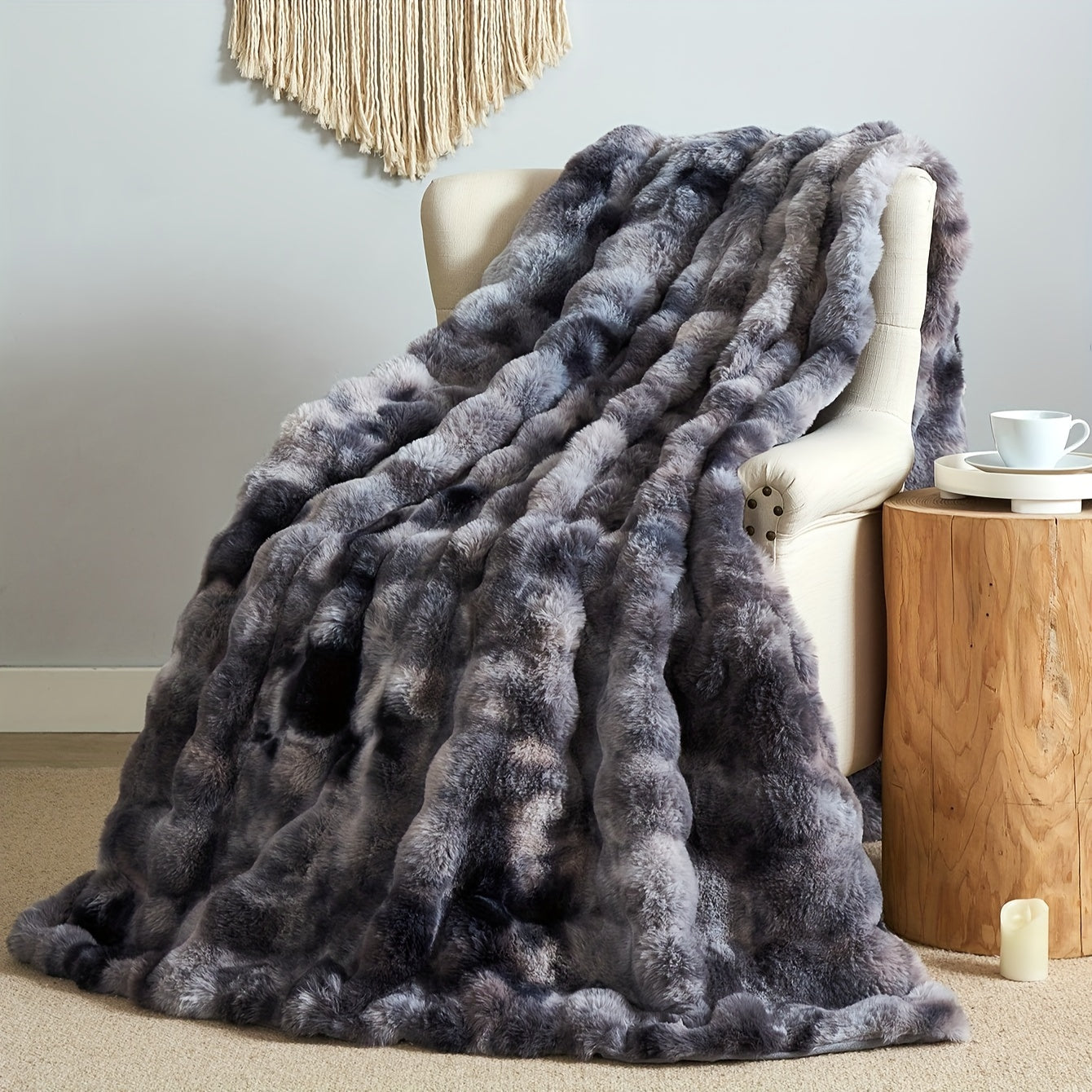 1pc Luxurious Tie-Dye Faux Rabbit Fur Shaggy Blanket - Soft, Fluffy, Plush Throw for Bed, Sofa, Nap - Warm, Cozy, and Velvety Texture