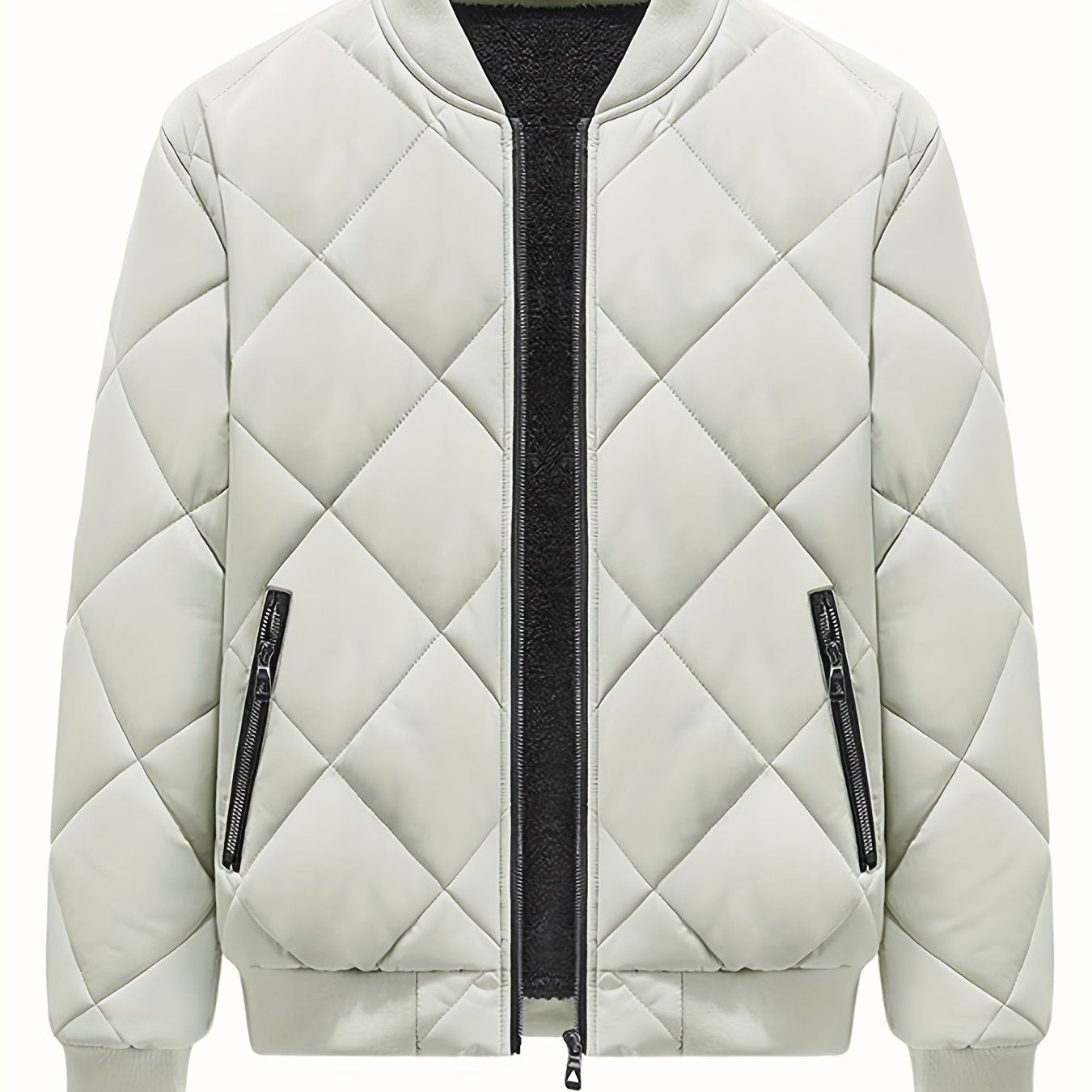 Thickened Fleece Quilted Jacket - Soft, Warm, and Water-Resistant - Mens Casual Baseball Collar Zip Up Jacket for Fall and Winter with Adjustable Hem and Cuffs for Perfect Fit