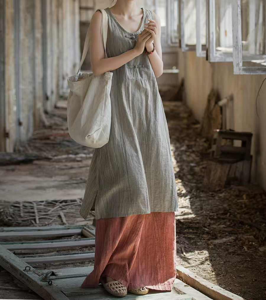 flowersverse Buttoned Ruffled Sleeveless Linen Solid Shirts & Tops Linen