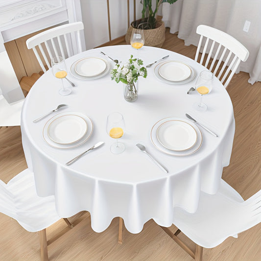 1pc Tablecloth, Round Color Dimpled Tablecloth, Reflective Tablecloth, White Atmosphere Tablecloth, Great For Buffet Table, Parties, Holiday Dinner, Wedding & More