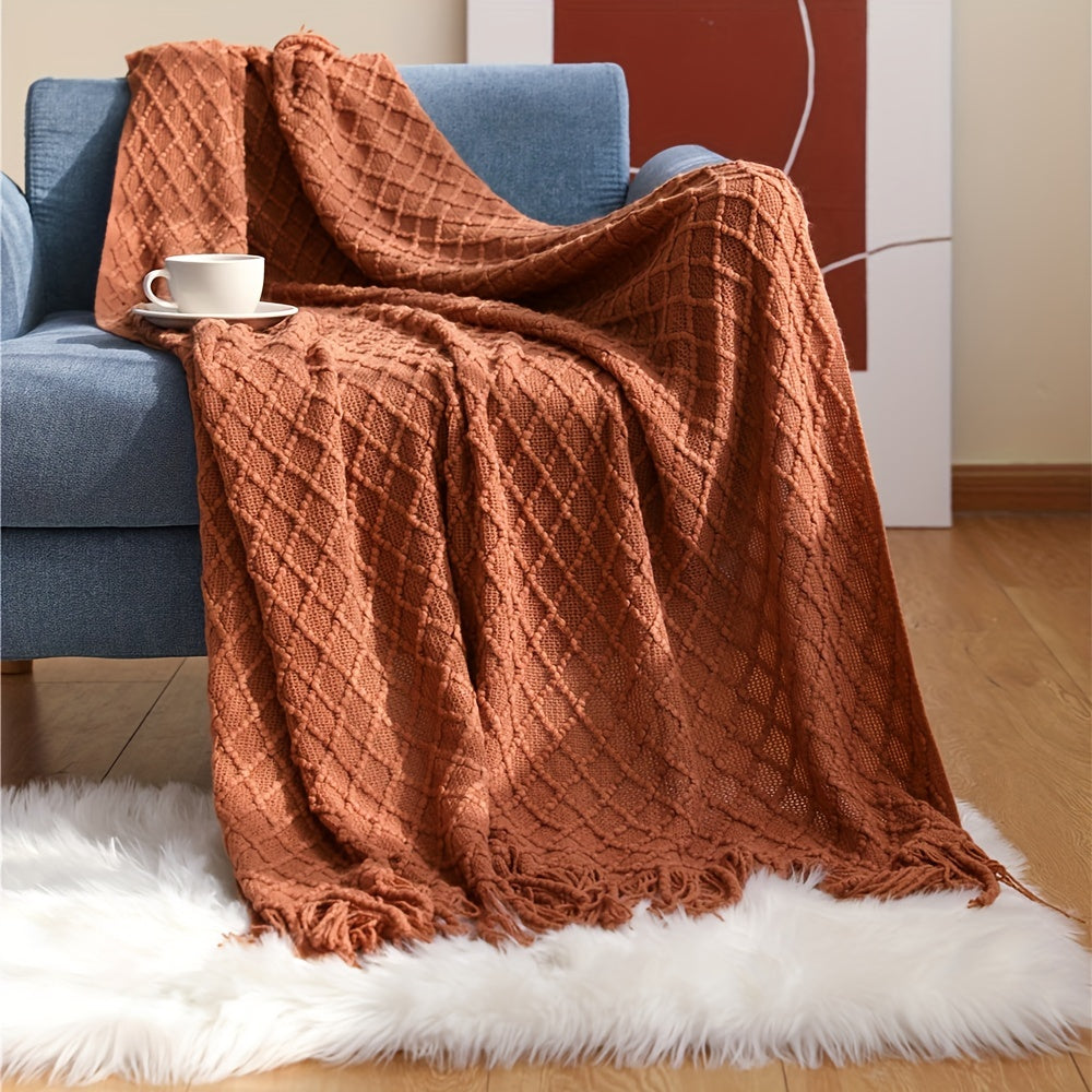 1pc Soft and Cozy Knitted Throw Blanket with Tassel for Couch and Bed - Perfect for Comfort and Style
