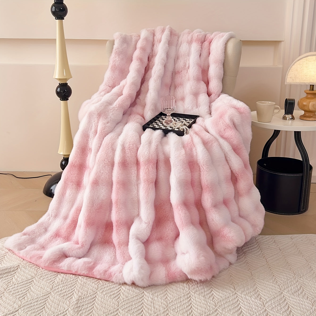 1pc Luxurious Tie-Dye Faux Rabbit Fur Shaggy Blanket - Soft, Fluffy, Plush Throw for Bed, Sofa, Nap - Warm, Cozy, and Velvety Texture