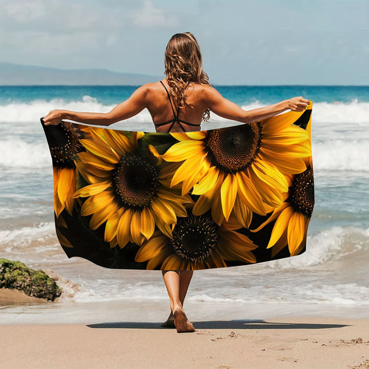 1pc Sunflower Pattern Microfiber Beach Towel, 55inch Ultra Soft Quick-Dry Bath Towel For Summer Beach, Modern Style, Versatile For Yoga, Swimming, Fitness, And Camping