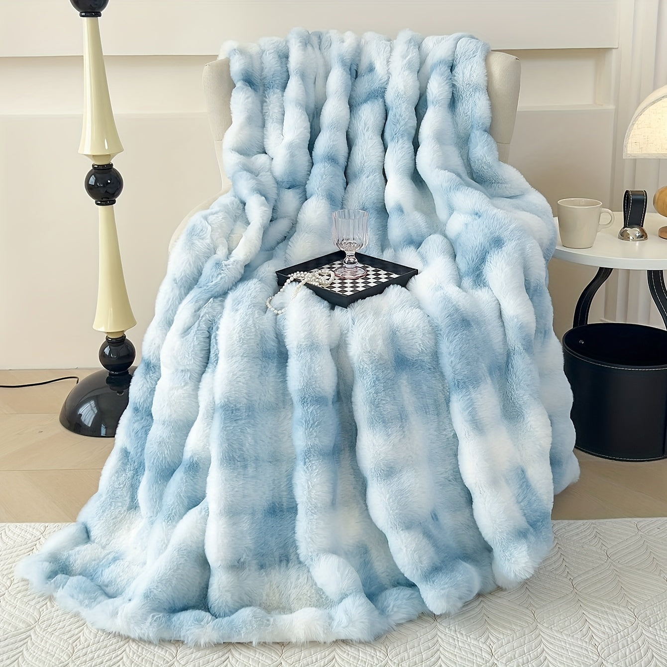 1pc Luxurious Tie-Dye Faux Rabbit Fur Shaggy Blanket - Soft, Fluffy, Plush Throw for Bed, Sofa, Nap - Warm, Cozy, and Velvety Texture