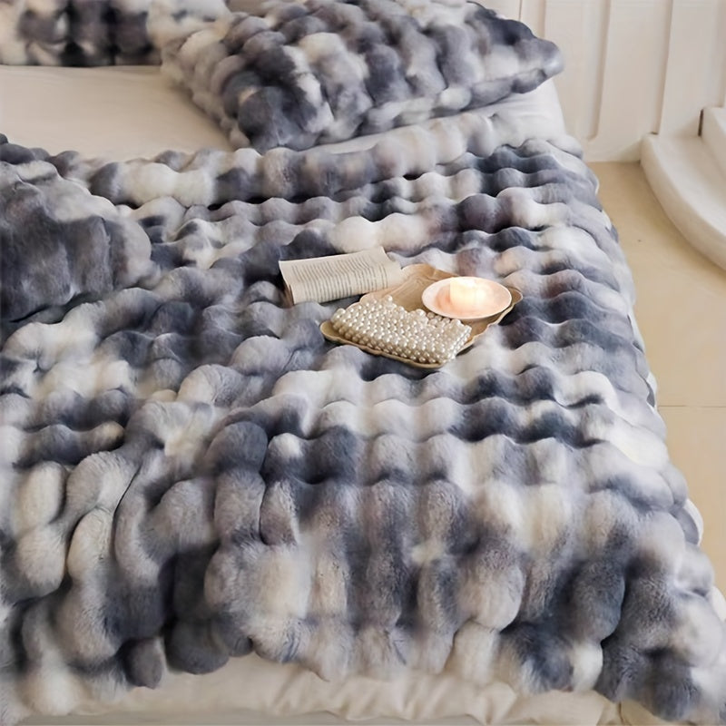 1pc Luxurious Faux Rabbit Fur Reversible Throw Blanket - Soft, Warm, Cozy, Versatile, and Lightweight for Office, Outdoor, Camping, Sofa, and Gift - Perfect for All Seasons and Occasions