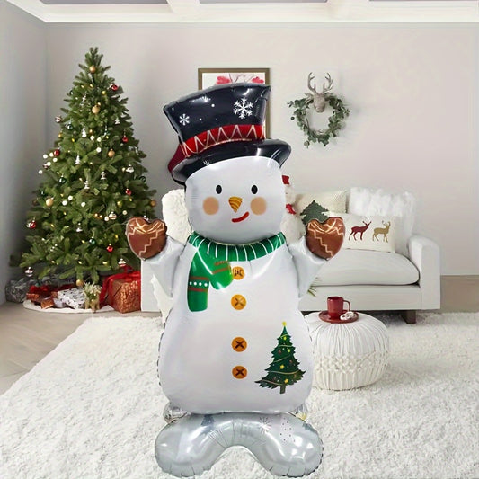 2pcs/set 47.24inch Base Scarf Snowman Christmas Aluminum Foil Balloons, Festive Party Decor, No Power Needed, Home & Kitchen Holiday Decoration