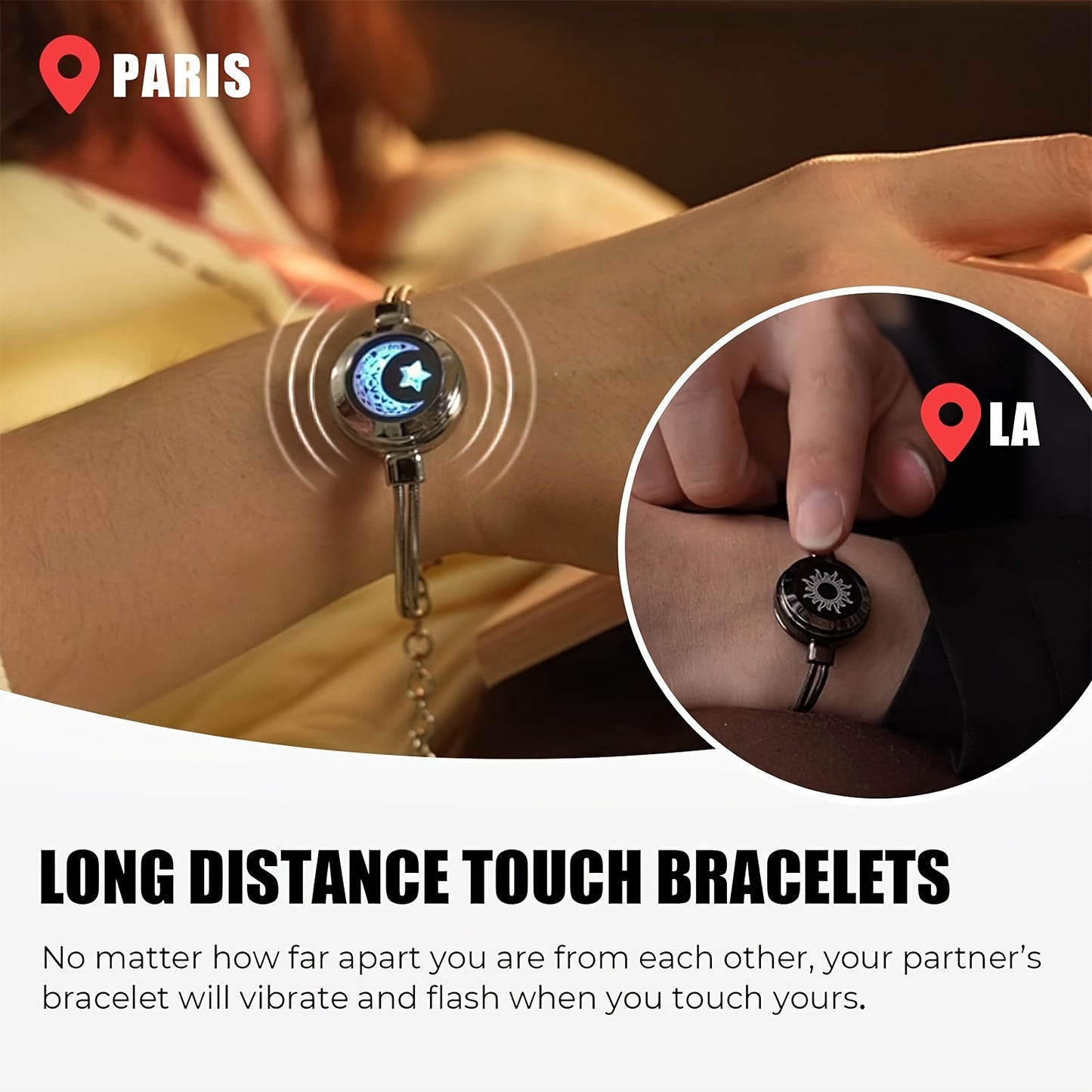 DOYOMI Long Distance Touch Bracelets For Couples, Vibration & Light Up For Love Couples Bracelets | Long Distance Relationship Gifts For Girlfriend Pairing Jewelry
