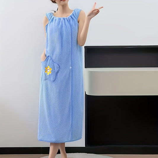 1pc Luxurious Wearable Bath Towel Wrap - Soft, Absorbent, Quick-Drying, Shoulder Strap, Pockets, Long, Spa Sauna Kilt - Bathroom Accessories for Women, Sauna Wrap, Bathroom Supplies