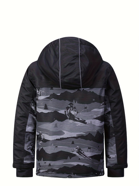 Boys' Stylish Snow Mountain Windbreaker Jacket - Snow Suits for Kids with Fleece Lining, Hood, Long Sleeve, Zip-Up, Waterproof, and Professional Ski Features - Perfect for Winter Outdoor Activities