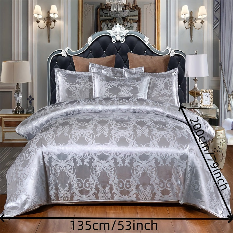 3pcs Luxurious European Satin Jacquard Duvet Cover Set - Soft and Silky Bedding for Bedroom and Guest Room (1pc Duvet Cover + 2pc Pillowcases)