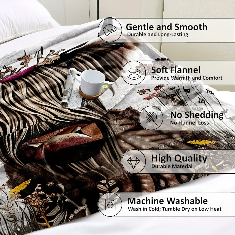 1pc Highland Cow Print Flannel Blanket - Luxuriously Soft & Cozy Warm, Versatile Nap & Couch Throw for All Seasons - Perfect Travel Companion & Gift Idea with Eye-catching Design