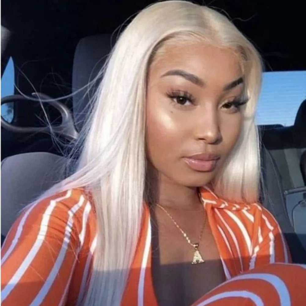 White Human Hair Wigs For Women Platinum Blonde Lace Front Wig Straight Brazilian Remy Hair HD Transparent Lace Wigs